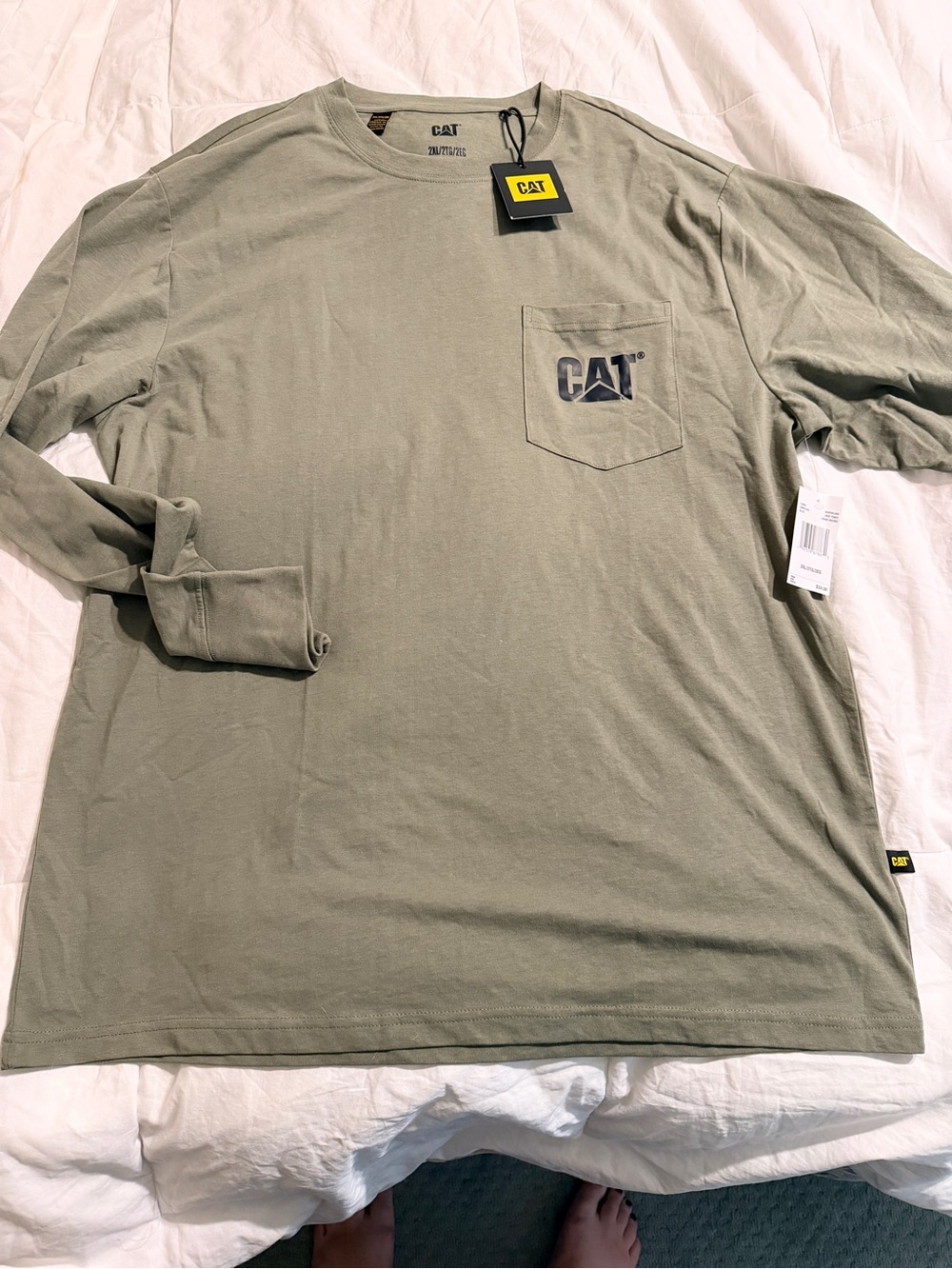 Caterpillar Long Sleeve Pocket Tee in Olive Green with CAT Logo